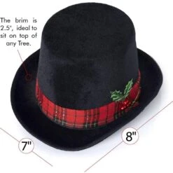Snowman Hat Tree Topper -Top Hat Christmas Tree Top Decor With Plaid Red Ribbon And Mistletoe Holly And Berry -Christmas Decor Shop ornativity christmas tree toppers or 154 44 1000