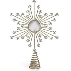 Jewel Star Tree Topper - Gold Glitter Sparkling Metal Wire Star Topper With Sparkly Gem Finish Tree Top Decor