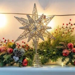 White Gold Tree Topper - Christmas Gold 3D Glitter Star Ornament Treetop Decoration -Christmas Decor Shop ornativity christmas tree toppers or 165 1f 1000