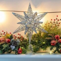 Silver Star Tree Topper - Christmas Silver 3D Glitter Star Ornament Treetop Decoration -Christmas Decor Shop ornativity christmas tree toppers or 166 1f 1000