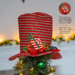Snowman Hat Tree Topper -Holiday Hat Christmas Tree Top Decor With Red Berries, Mistletoe, Candy And LED Lights -Christmas Decor Shop ornativity christmas tree toppers or 181 1f 1000