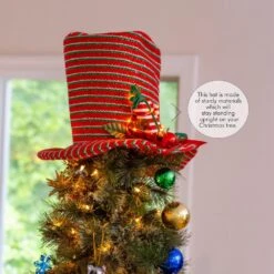 Snowman Hat Tree Topper -Holiday Hat Christmas Tree Top Decor With Red Berries, Mistletoe, Candy And LED Lights -Christmas Decor Shop ornativity christmas tree toppers or 181 4f 1000