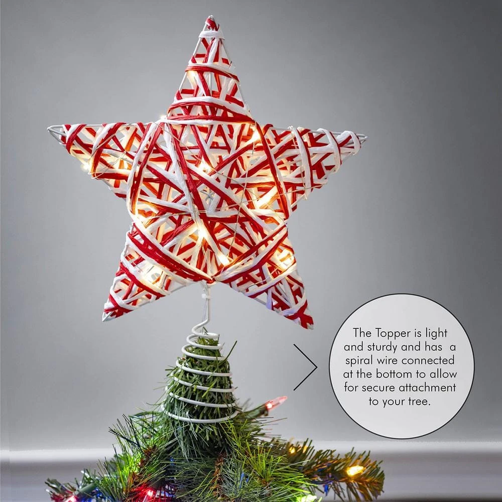 Christmas Rattan Tree Topper - Red And White Xmas Rustic Star LED Light Up Tree Topper Ornament Decoration 5 Christmas Rattan Tree Topper - Red And White Xmas Rustic Star LED Light Up Tree Topper Ornament Decoration - Image 3