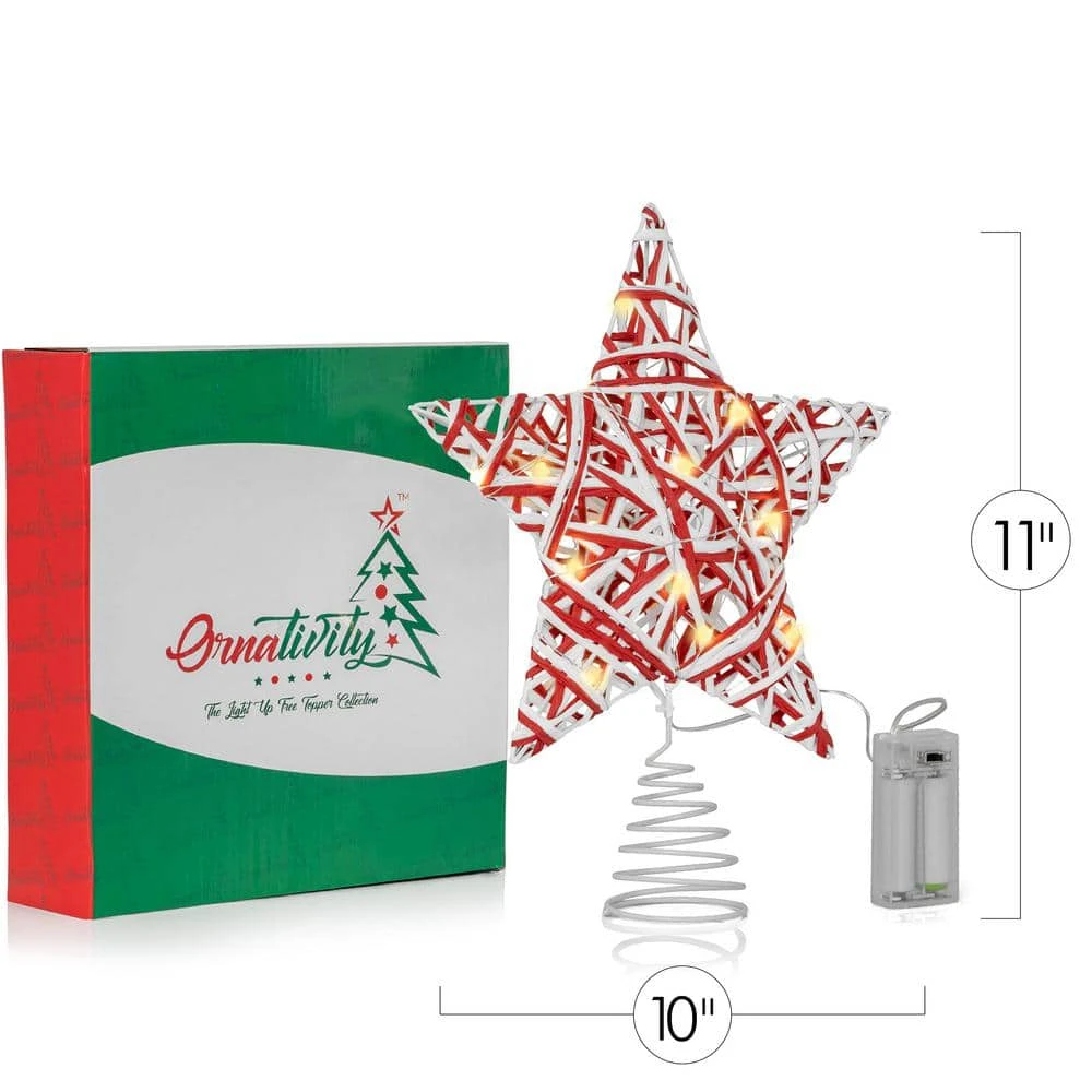 Christmas Rattan Tree Topper - Red And White Xmas Rustic Star LED Light Up Tree Topper Ornament Decoration 8 Christmas Rattan Tree Topper - Red And White Xmas Rustic Star LED Light Up Tree Topper Ornament Decoration - Image 6