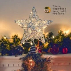 Christmas Rattan Tree Topper - White And Silver Xmas Rustic Star LED Light Up Tree Topper Ornament Decoration -Christmas Decor Shop ornativity christmas tree toppers or 183 44 1000