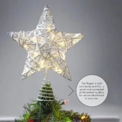Christmas Rattan Tree Topper - White And Silver Xmas Rustic Star LED Light Up Tree Topper Ornament Decoration -Christmas Decor Shop ornativity christmas tree toppers or 183 4f 1000