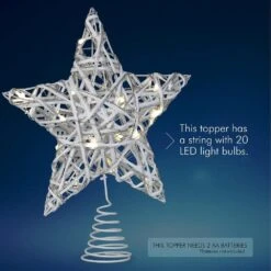 Christmas Rattan Tree Topper - White And Silver Xmas Rustic Star LED Light Up Tree Topper Ornament Decoration -Christmas Decor Shop ornativity christmas tree toppers or 183 c3 1000