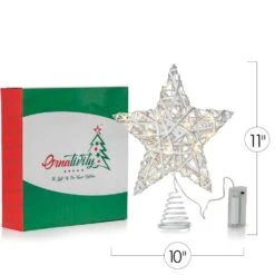 Christmas Rattan Tree Topper - White And Silver Xmas Rustic Star LED Light Up Tree Topper Ornament Decoration -Christmas Decor Shop ornativity christmas tree toppers or 183 fa 1000