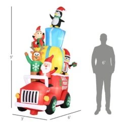 OUTSUNNY 9 Ft. LED Animatronic Santa Claus Drives A Gift Car With Elk, Elf And 2 Penguins Inflatable Halloween -Christmas Decor Shop outsunny christmas inflatables 844 530v80mx 4f 1000