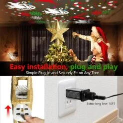 2.56 In. Christmas Tree Topper Light With 360 Rotating Projection, 6-Patterns And Adjustable Projection Range In Gold -Christmas Decor Shop oyezvary christmas tree toppers 004ph02028d 1f 1000