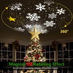 2.56 In. Christmas Tree Topper Light With 360 Rotating Projection, 6-Patterns And Adjustable Projection Range In Gold -Christmas Decor Shop oyezvary christmas tree toppers 004ph02028d 4f 1000