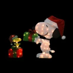 Peanuts 26 In. 2D Pre-Lit Yard Art Animated Snoopy And Woodstock On Gift