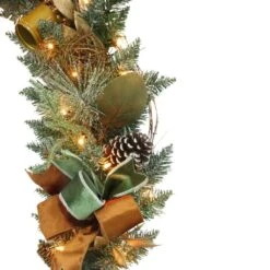 9 Ft. Green Battery-Operated Prelit Decorated Artificial With Pine Cones And Gold Accents -Christmas Decor Shop puleo international christmas garland 4456 g9 10c1 fa 1000