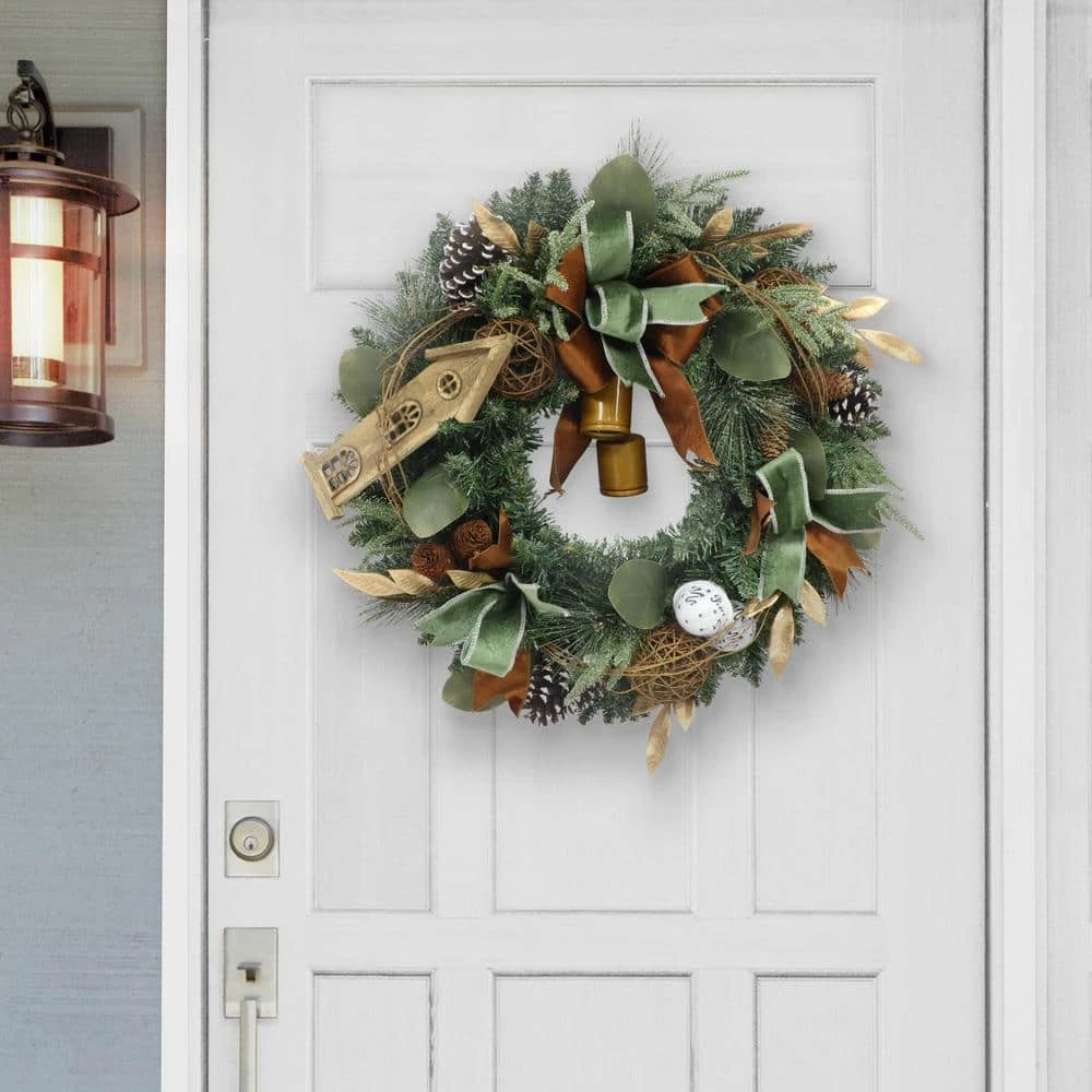 24 In. Green Unlit Artificial Christmas Wreath With Brown Decorations 4 24 In. Green Unlit Artificial Christmas Wreath With Brown Decorations - Image 2