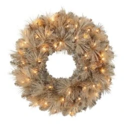 24 In. Battery-Operated Pre-Lit Tan Artificial Christmas Wreath With 35 Warm White Lights