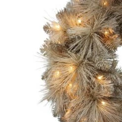 24 In. Battery-Operated Pre-Lit Tan Artificial Christmas Wreath With 35 Warm White Lights -Christmas Decor Shop puleo international christmas garland 4629 w24lw035 bo fa 1000