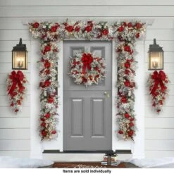 6 Ft. Green Prelit Flocked Artificial Christmas Garland With Pine Cones, Red And Silver Ornaments, And Red Berries -Christmas Decor Shop puleo international christmas garland 4646 g610lw120 bo 31 1000