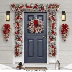 6 Ft. Green Prelit Flocked Artificial Christmas Garland With Pine Cones, Red And Silver Ornaments, And Red Berries -Christmas Decor Shop puleo international christmas garland 4646 g610lw120 bo 4f 1000