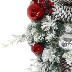6 Ft. Green Prelit Flocked Artificial Christmas Garland With Pine Cones, Red And Silver Ornaments, And Red Berries -Christmas Decor Shop puleo international christmas garland 4646 g610lw120 bo c3 1000