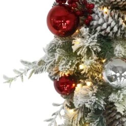 6 Ft. Green Prelit Flocked Artificial Christmas Garland With Pine Cones, Red And Silver Ornaments, And Red Berries -Christmas Decor Shop puleo international christmas garland 4646 g610lw120 bo fa 1000