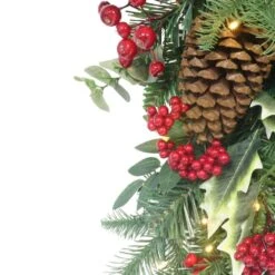 6 Ft. Green Battery-Operated Prelit Decorated Artificial Christmas Garland With Pine Cones And Red Berries -Christmas Decor Shop puleo international christmas garland 4647 g6 10lw120 bo fa 1000