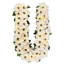 6ft. X 12 In. Pre-Lit Battery-Operated White Poinsettia Artificial Christmas Garland