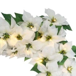 6ft. X 12 In. Pre-Lit Battery-Operated White Poinsettia Artificial Christmas Garland 9 6ft. X 12 In. Pre-Lit Battery-Operated White Poinsettia Artificial Christmas Garland -Christmas Decor Shop puleo international christmas garland 51067 g6 12whlw04 bo fa 1000