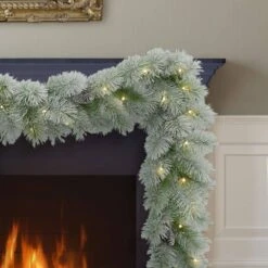 9 Ft. X 10 In. Pre-Lit Flocked Artificial Christmas Garland With Warm White LED Lights -Christmas Decor Shop puleo international christmas garland 5924 g9 10lw04 bo 31 1000