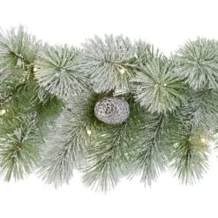 9 Ft. X 10 In. Pre-Lit Flocked Artificial Christmas Garland With Warm White LED Lights -Christmas Decor Shop puleo international christmas garland 5924 g9 10lw04 bo fa 1000