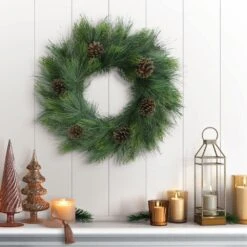 24 In. Adorned Artificial Christmas Wreath With Pinecones -Christmas Decor Shop puleo international christmas garland 5932 w24 31 1000