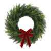 22 In. PE Cypress Artificial Christmas Wreath With Bow 2 22 In. PE Cypress Artificial Christmas Wreath With Bow -Christmas Decor Shop puleo international christmas garland 5995 w22 64 1000