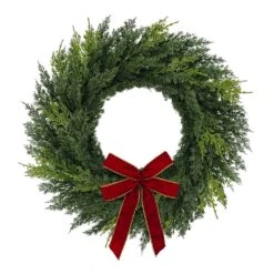 22 In. PE Cypress Artificial Christmas Wreath With Bow