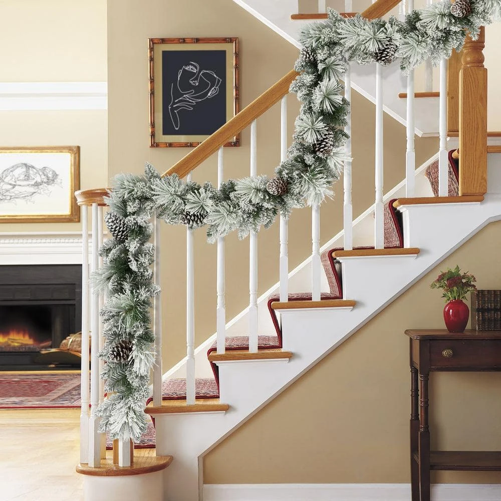 9 Ft. Green Unlit Flocked Berkshire Spruce Artificial Christmas Garland With Pine Cones 6 9 Ft. Green Unlit Flocked Berkshire Spruce Artificial Christmas Garland With Pine Cones - Image 4