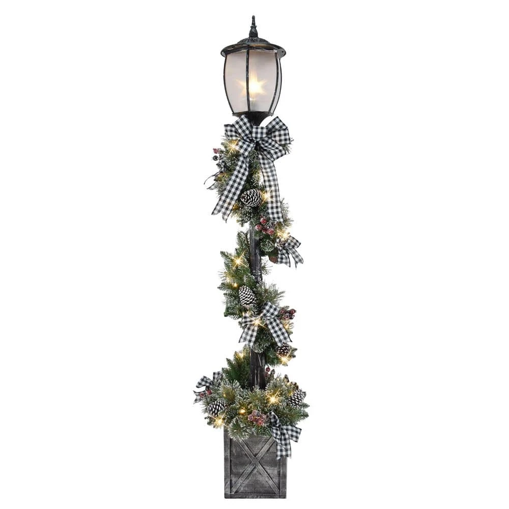 7 Ft. Pre-Lit Artificial Adorned Lamp Post With 200 Branch Tips And LED Lights 3 7 Ft. Pre-Lit Artificial Adorned Lamp Post With 200 Branch Tips And LED Lights