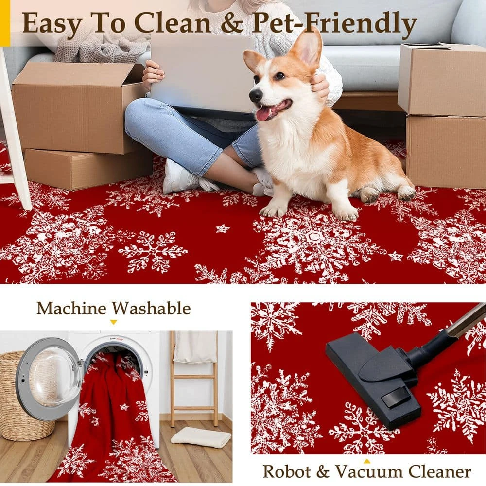 Christmas 2 Ft. X 8 Ft. Red Snowflakes Area Rug 8 Christmas 2 Ft. X 8 Ft. Red Snowflakes Area Rug - Image 6