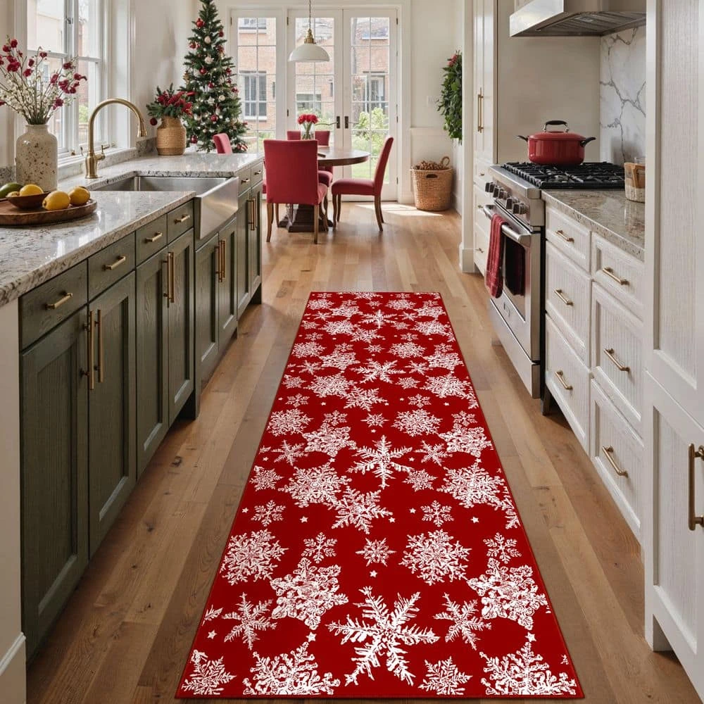 Christmas 2 Ft. X 8 Ft. Red Snowflakes Area Rug 5 Christmas 2 Ft. X 8 Ft. Red Snowflakes Area Rug - Image 3