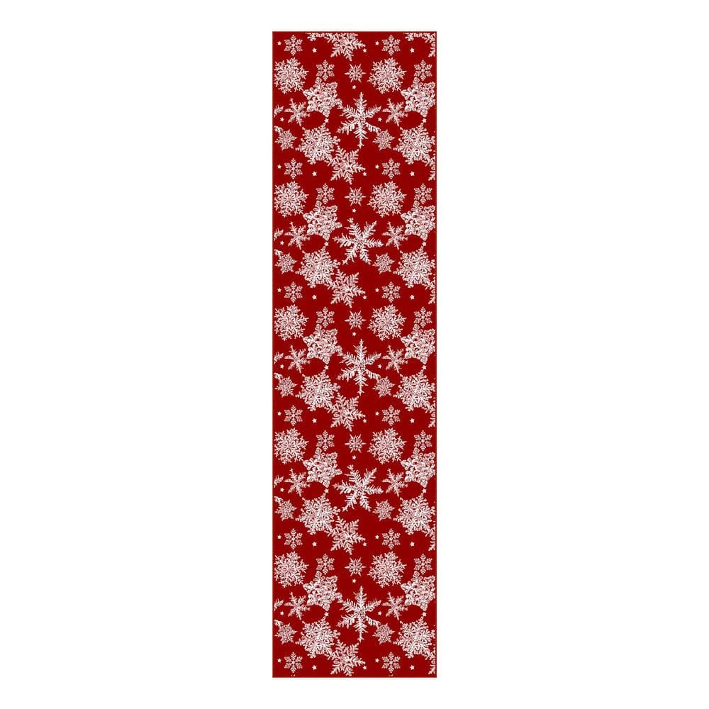 Christmas 2 Ft. X 8 Ft. Red Snowflakes Area Rug 3 Christmas 2 Ft. X 8 Ft. Red Snowflakes Area Rug