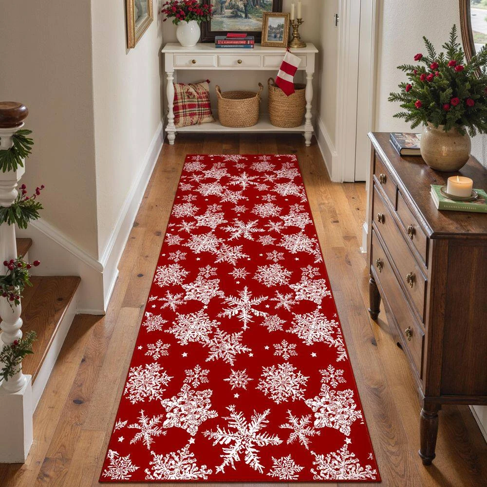 Christmas 2 Ft. X 8 Ft. Red Snowflakes Area Rug 4 Christmas 2 Ft. X 8 Ft. Red Snowflakes Area Rug - Image 2
