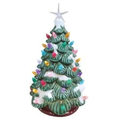 11 In. Lighted Snow Covered Ceramic Tree