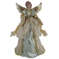 16 In. Aqua And Gold Angel Tree Topper