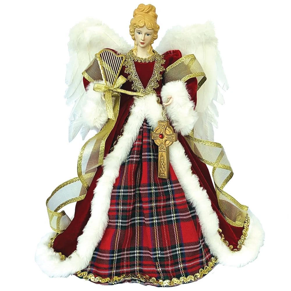 16 In. Red Plaid Angel Tree Topper 3 16 In. Red Plaid Angel Tree Topper