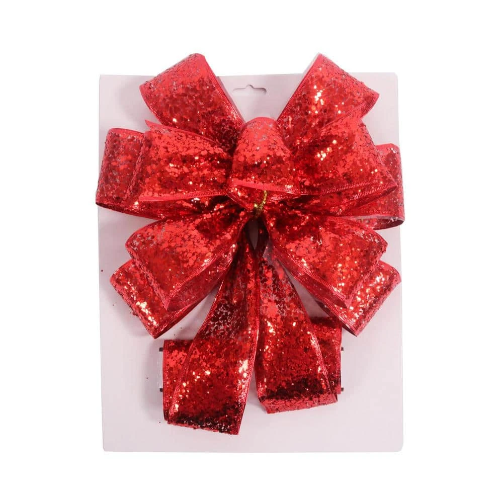 11 In. X 31 In. Christmas Tree Topper Burlap Bow - Red 3 11 In. X 31 In. Christmas Tree Topper Burlap Bow - Red