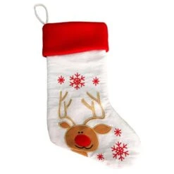 Classic Christmas Stocking Hanging Stocking, Embroidered With Reindeer
