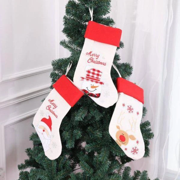 Classic Christmas Stocking Hanging Stocking, Embroidered With Reindeer 4 Classic Christmas Stocking Hanging Stocking, Embroidered With Reindeer - Image 2