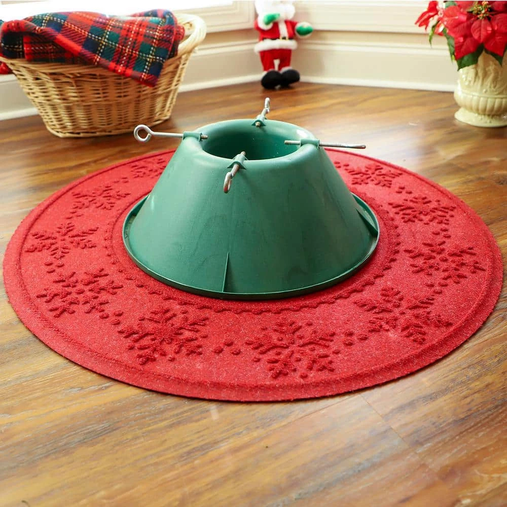 Waterhog Snowflake 35 In. Round PET Polyester Indoor Outdoor Tree Skirt Mat Solid Red 5 Waterhog Snowflake 35 In. Round PET Polyester Indoor Outdoor Tree Skirt Mat Solid Red - Image 3
