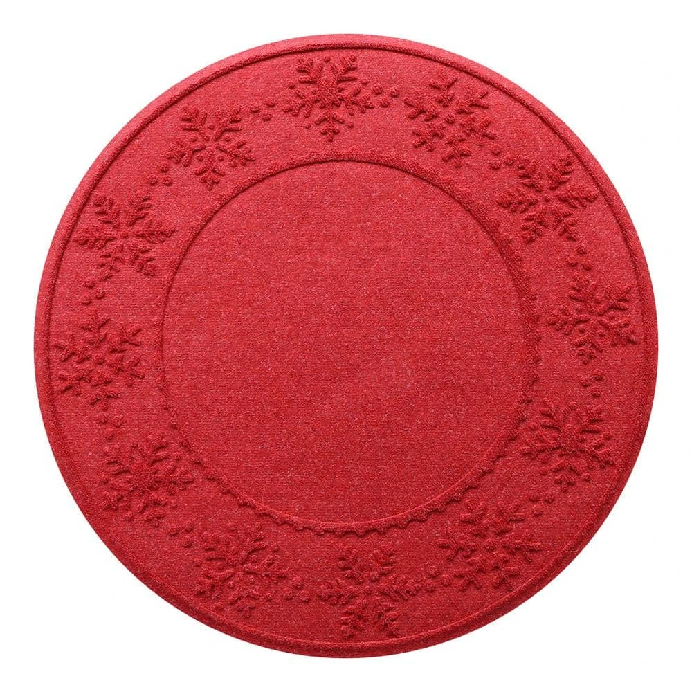 Waterhog Snowflake 35 In. Round PET Polyester Indoor Outdoor Tree Skirt Mat Solid Red 3 Waterhog Snowflake 35 In. Round PET Polyester Indoor Outdoor Tree Skirt Mat Solid Red