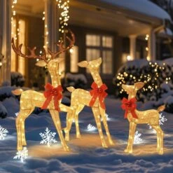 Outdoor Christmas Decoration 3-Piece 3D Reindeer Family Yard Decoration With Warm White LED Lights -Christmas Decor Shop starfree christmas yard decorations hoxsod0102gld 1d 1000