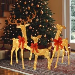 Outdoor Christmas Decoration 3-Piece 3D Reindeer Family Yard Decoration With Warm White LED Lights -Christmas Decor Shop starfree christmas yard decorations hoxsod0102gld 66 1000