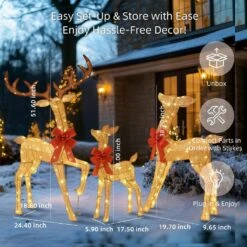 Outdoor Christmas Decoration 3-Piece 3D Reindeer Family Yard Decoration With Warm White LED Lights -Christmas Decor Shop starfree christmas yard decorations hoxsod0102gld c3 1000