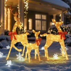 54 In. 3-Pieces Outdoor Christmas Decoration Reindeer Family Yard Decoration With Warm White LED Lights 17 54 In. 3-Pieces Outdoor Christmas Decoration Reindeer Family Yard Decoration With Warm White LED Lights -Christmas Decor Shop starfree christmas yard decorations hoxsod0103gld 1d 1000